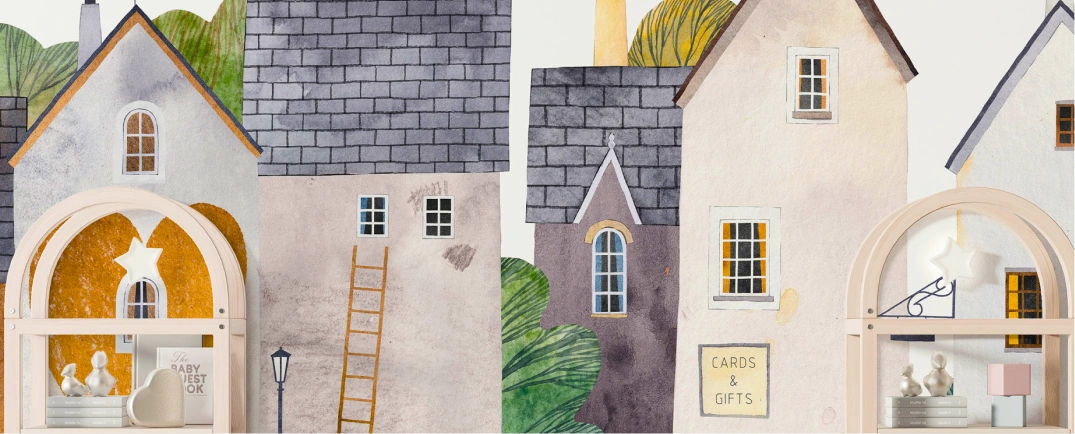 Colorful kids wall with building themes wallapaper